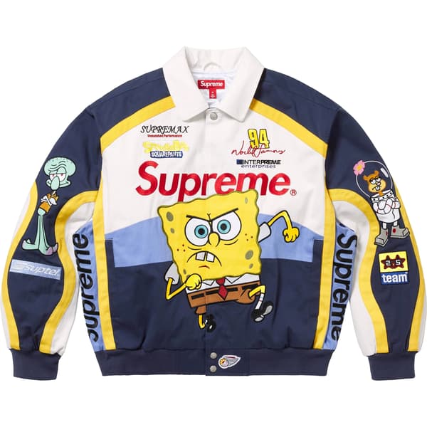 Supreme SpongeBob SquarePants Jeff Hamilton Racing Jacket - White (front)