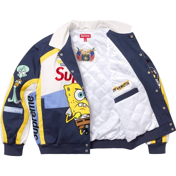 Supreme SpongeBob SquarePants Jeff Hamilton Racing Jacket - White (front)