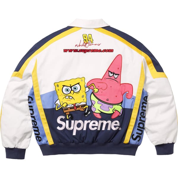 Supreme SpongeBob SquarePants Jeff Hamilton Racing Jacket - White (front)