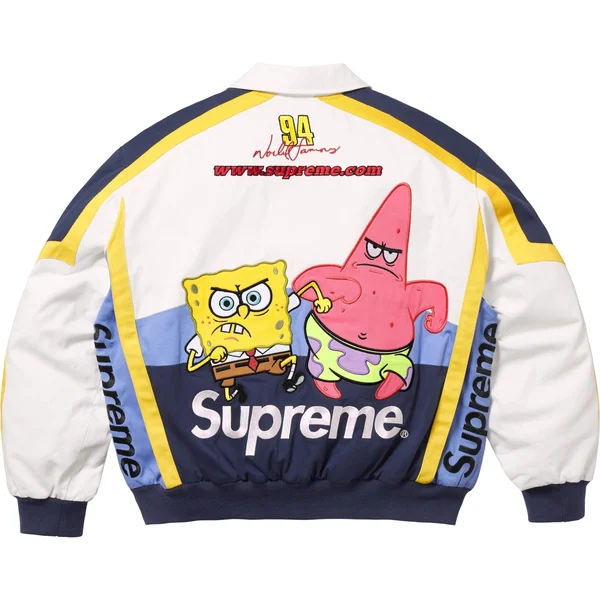 Supreme SpongeBob SquarePants Jeff Hamilton Racing Jacket - White (front)