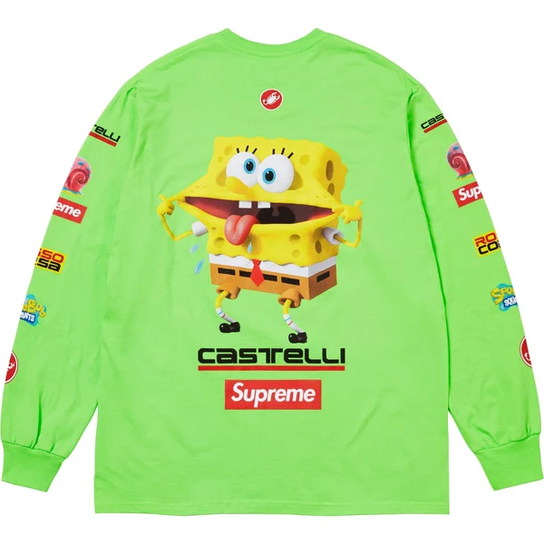 Supreme SpongeBob SquarePants Castelli Racing L/S Tee - Lime (front)