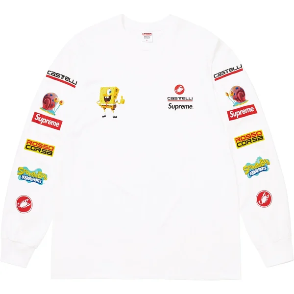 Supreme SpongeBob SquarePants Castelli Racing L/S Tee - White (front)