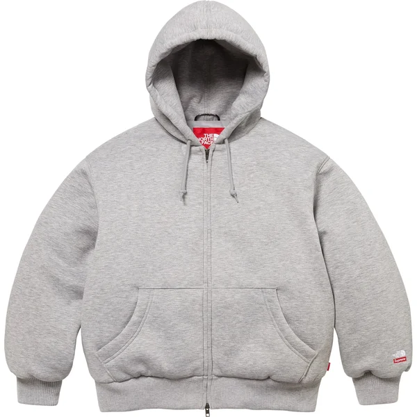 Supreme The North Face Down Zip Up Hooded Sweatshirt - Heather Grey (front)