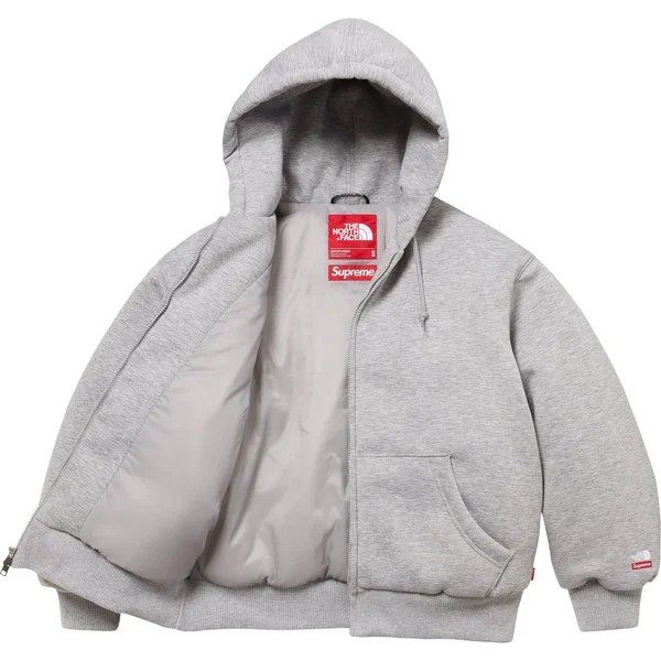 Supreme The North Face Down Zip Up Hooded Sweatshirt - Heather Grey (front)