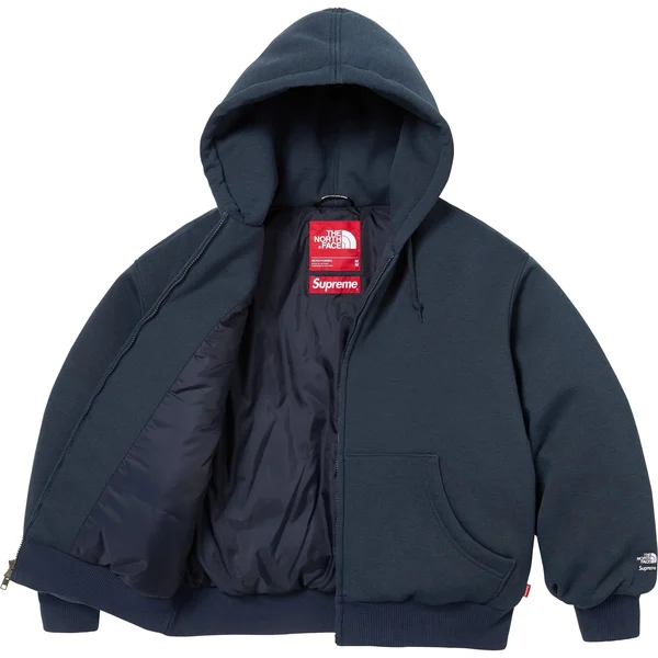 Supreme The North Face Down Zip Up Hooded Sweatshirt - Navy (front)