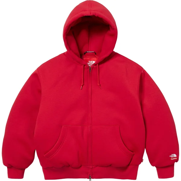 Supreme The North Face Down Zip Up Hooded Sweatshirt - Red (front)