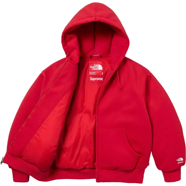 Supreme The North Face Down Zip Up Hooded Sweatshirt - Red (front)