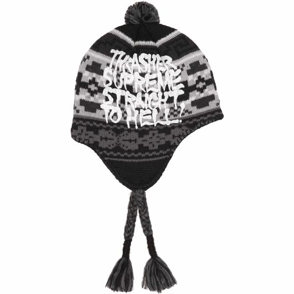 Supreme Thrasher Earflap Beanie - Black (front)