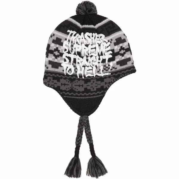 Supreme Thrasher Earflap Beanie - Black (front)