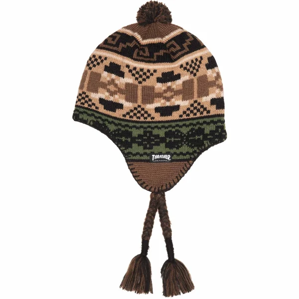 Supreme Thrasher Earflap Beanie - Brown (front)