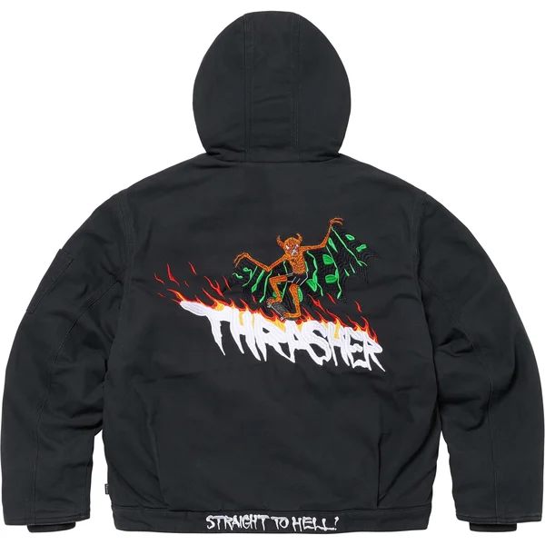 Supreme Thrasher Hooded Work Jacket - Black (front)