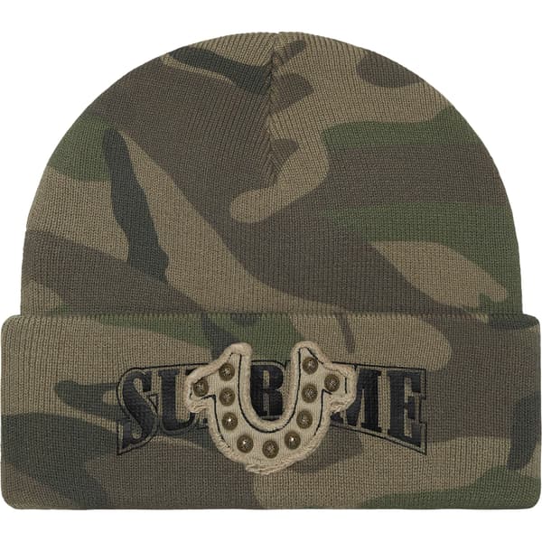 Supreme True Religion Beanie - Olive Camo (front)