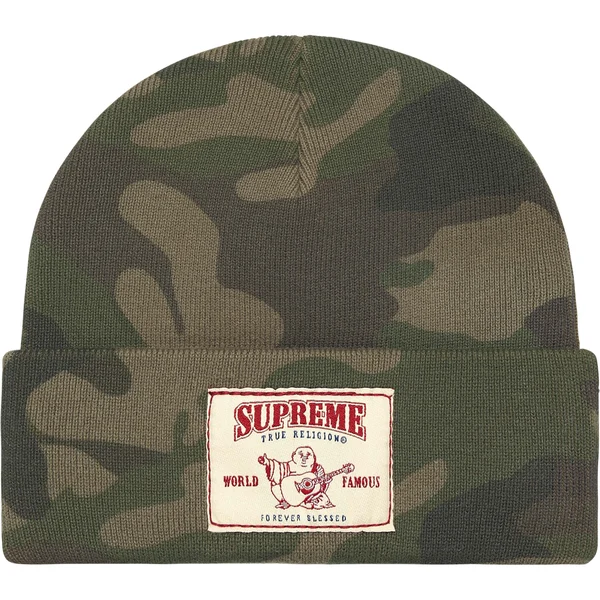 Supreme True Religion Beanie - Olive Camo (front)