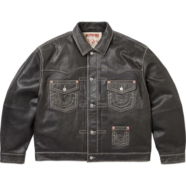 Supreme True Religion Leather Trucker Jacket - Black (front)