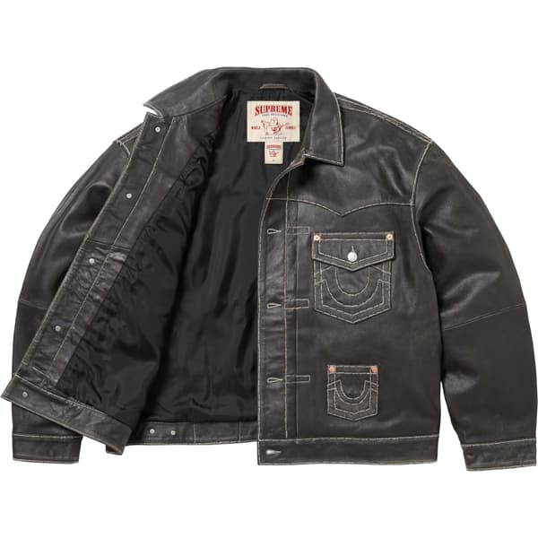 Supreme True Religion Leather Trucker Jacket - Black (front)