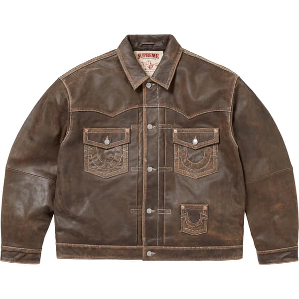 Supreme True Religion Leather Trucker Jacket - Brown (front)