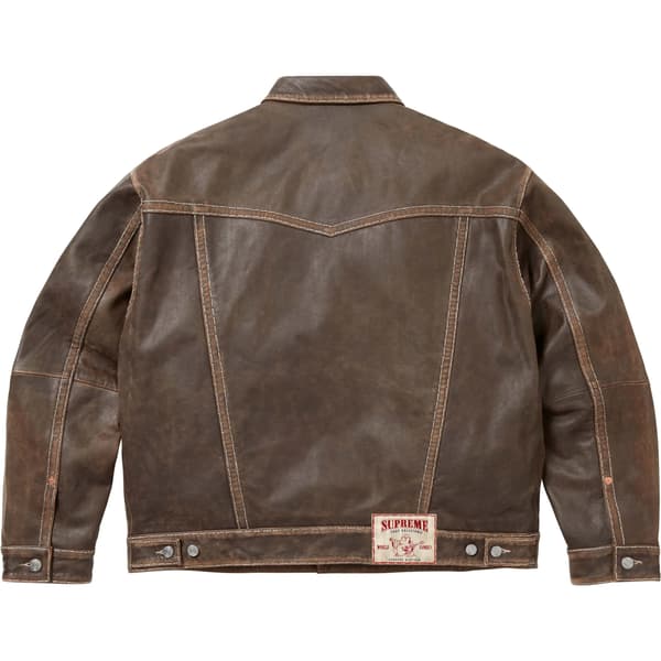 Supreme True Religion Leather Trucker Jacket - Brown (front)