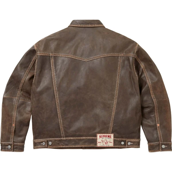 Supreme True Religion Leather Trucker Jacket - Brown (front)