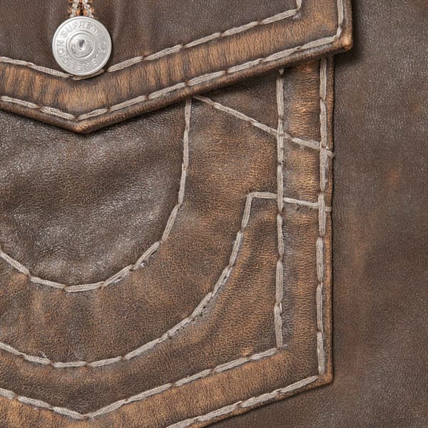 Supreme True Religion Leather Trucker Jacket - Brown (front)