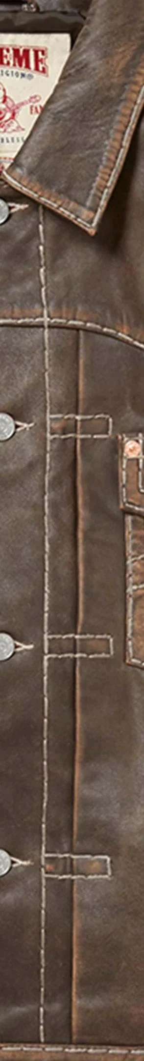 Supreme True Religion Leather Trucker Jacket - Brown (front)