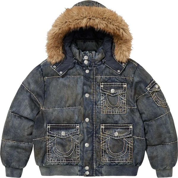 Supreme True Religion Puffer Jacket - Dirty Indigo (front)