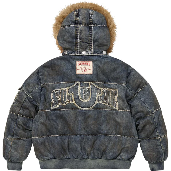 Supreme True Religion Puffer Jacket - Dirty Indigo (front)