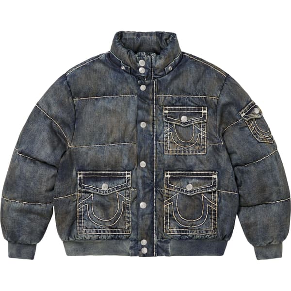 Supreme True Religion Puffer Jacket - Dirty Indigo (front)