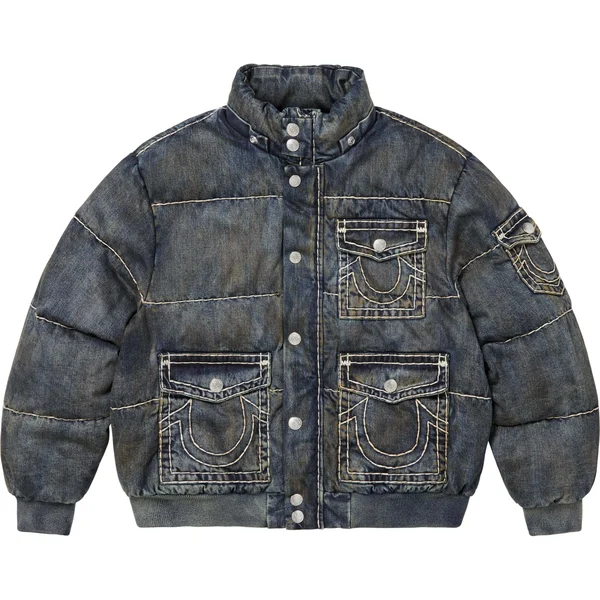 Supreme True Religion Puffer Jacket - Dirty Indigo (front)