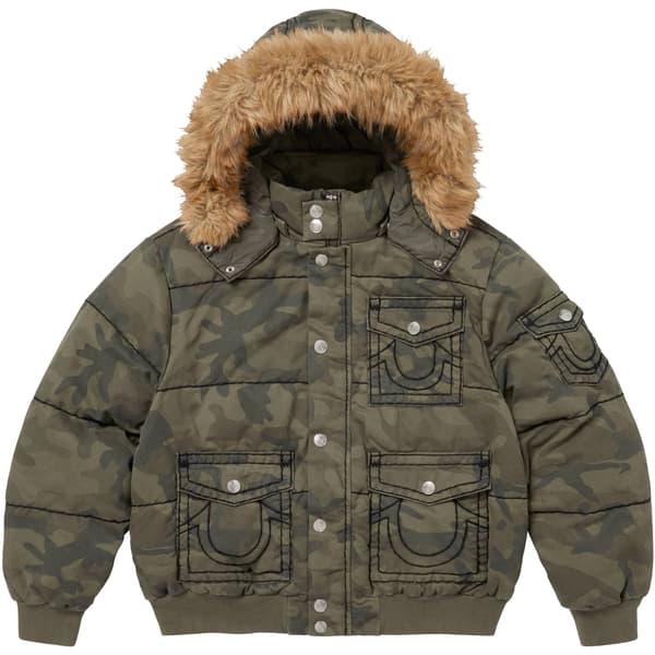 Supreme True Religion Puffer Jacket - Olive Camo (front)