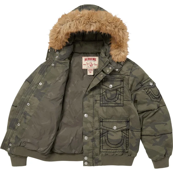 Supreme True Religion Puffer Jacket - Olive Camo (front)