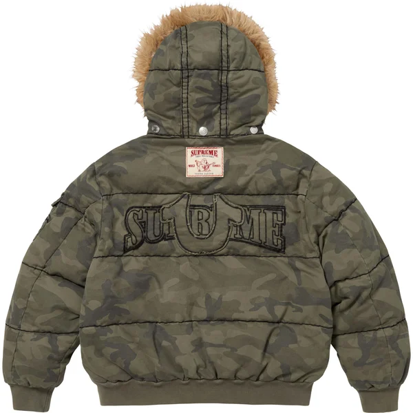 Supreme True Religion Puffer Jacket - Olive Camo (front)
