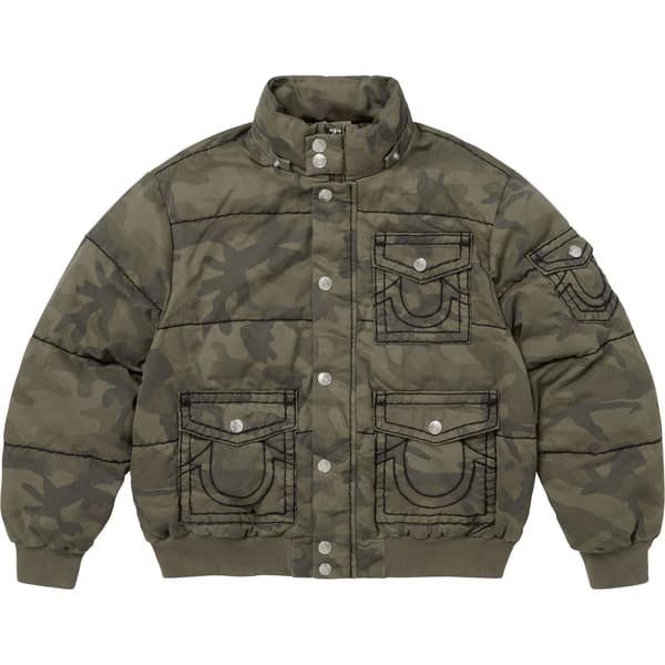 Supreme True Religion Puffer Jacket - Olive Camo (front)