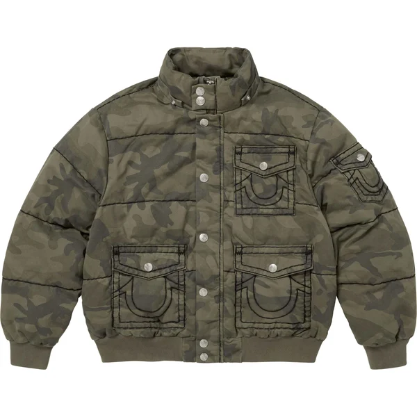 Supreme True Religion Puffer Jacket - Olive Camo (front)