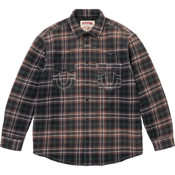 Supreme True Religion Quilted Lined Plaid Flannel Shirt - Black (front)