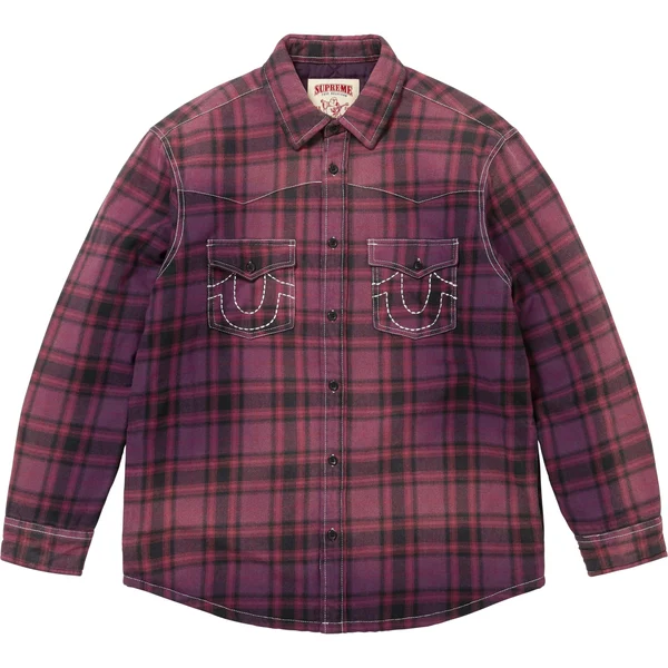 Supreme True Religion Quilted Lined Plaid Flannel Shirt - Purple (front)