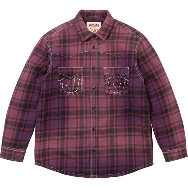 Supreme True Religion Quilted Lined Plaid Flannel Shirt - Purple (front)