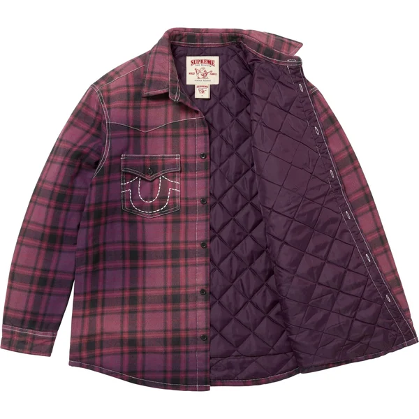 Supreme True Religion Quilted Lined Plaid Flannel Shirt - Purple (front)