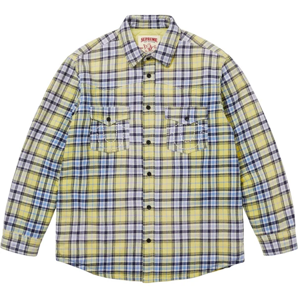 Supreme True Religion Quilted Lined Plaid Flannel Shirt - Yellow (front)