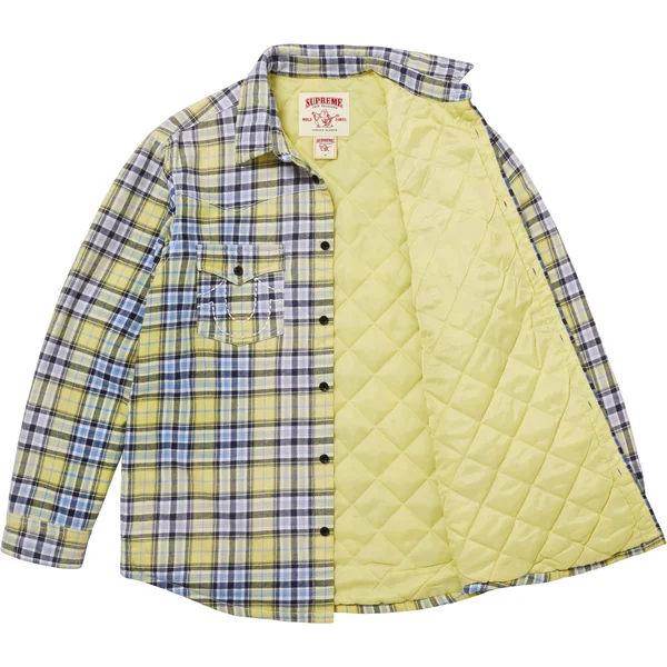 Supreme True Religion Quilted Lined Plaid Flannel Shirt - Yellow (front)