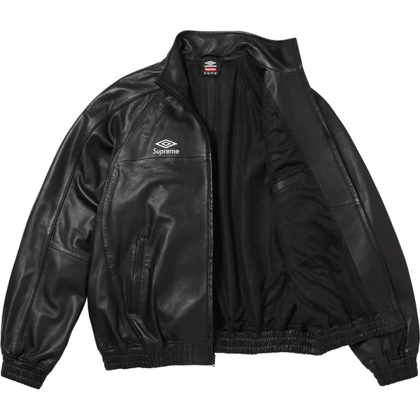 Supreme Umbro Leather Track Jacket - Black (front)