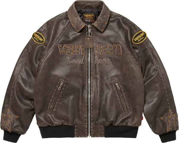 Supreme Vanson Leathers b.b. Simon Jacket - Brown (front)