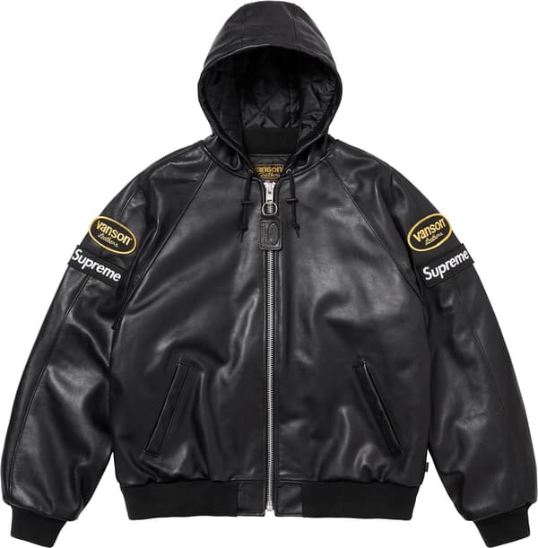 Supreme Vanson Leathers Hooded Work Jacket - Black (front)
