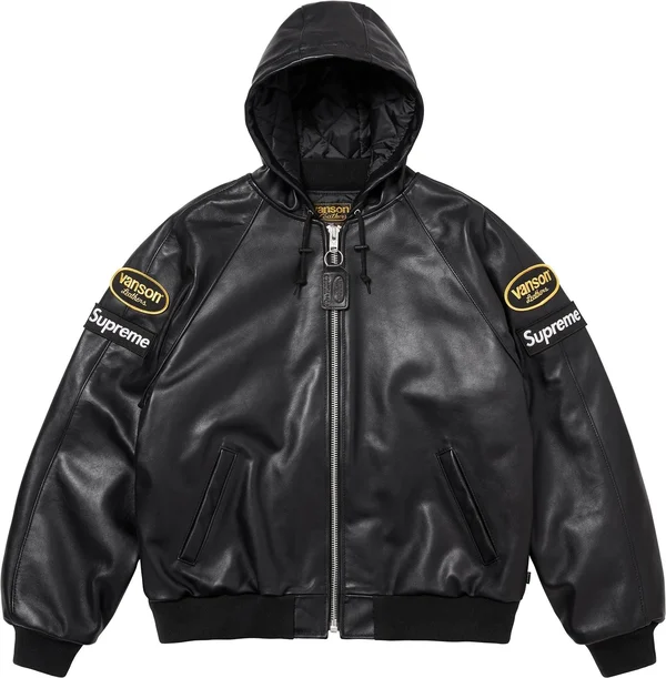 Supreme Vanson Leathers Hooded Work Jacket - Black (front)