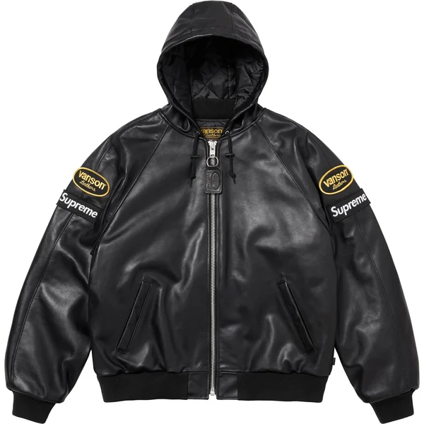 Supreme Vanson Leathers Hooded Work Jacket - Black (front)