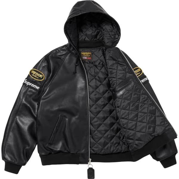 Supreme Vanson Leathers Hooded Work Jacket - Black (front)