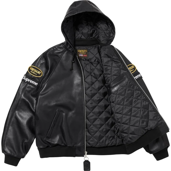Supreme Vanson Leathers Hooded Work Jacket - Black (front)