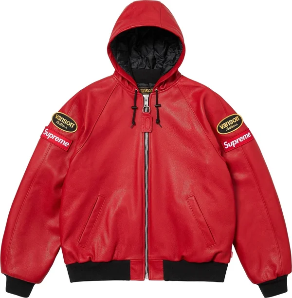 Supreme Vanson Leathers Hooded Work Jacket - Red (front)