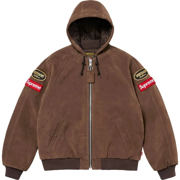 Supreme Vanson Leathers Hooded Work Jacket - Suede (front)