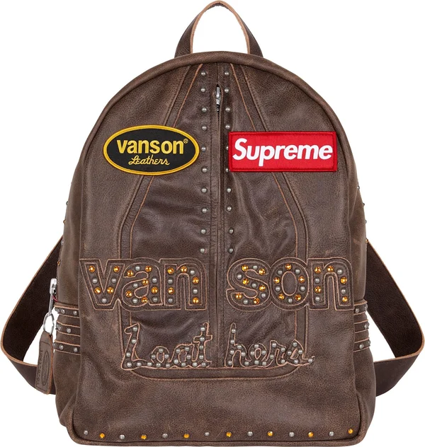 Supreme Vanson Leathers b.b. Simon Backpack - Brown (front)