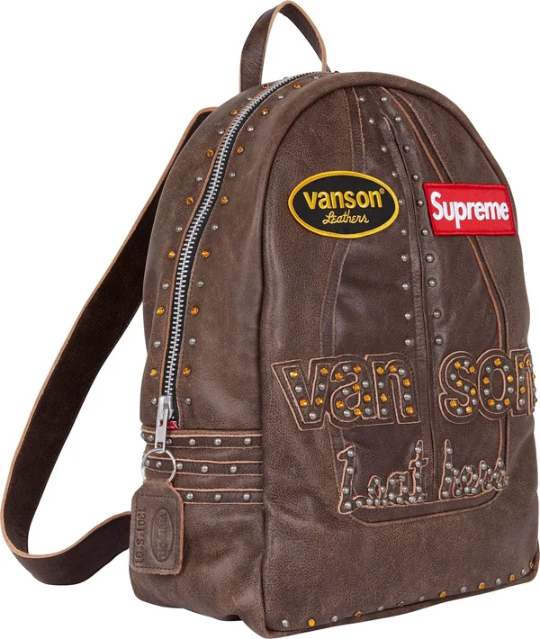 Supreme Vanson Leathers b.b. Simon Backpack - Brown (front)